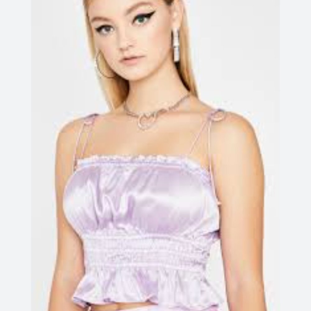 Cotton Candy LA tie strap Lavender crop Top size S